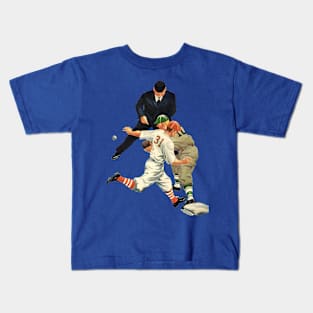 Vintage Sports, Baseball Players with the Runner Safe at Home Plate Kids T-Shirt